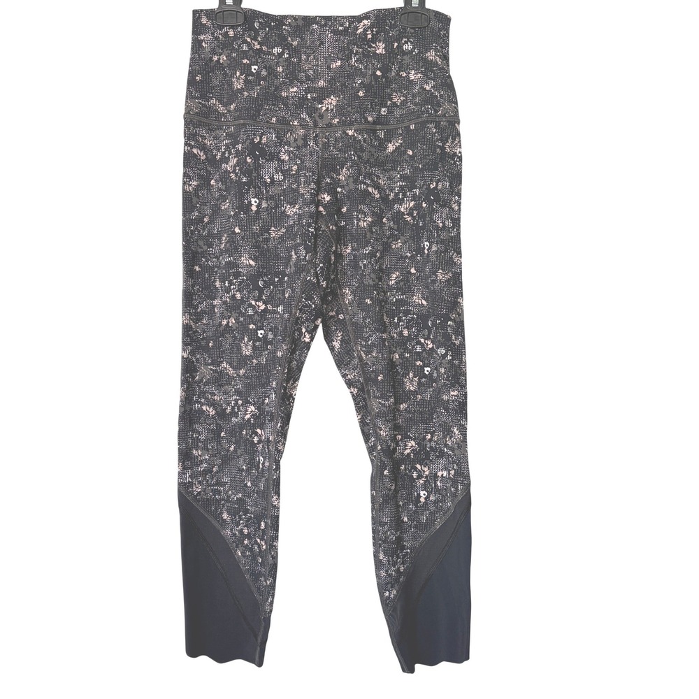 Lululemon High Rise Mesh Scallop Leggings Crops 4 Black Pink Floral‎
